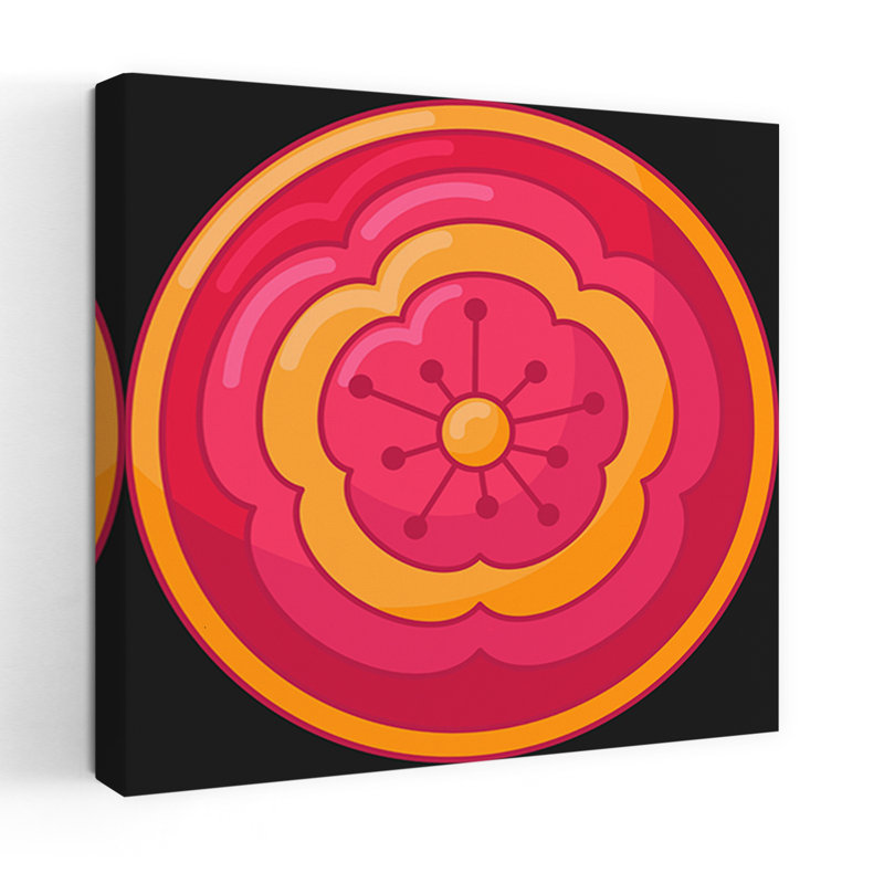 Art floral abstrait avec médaillon rose, H 32 po x l 32 po