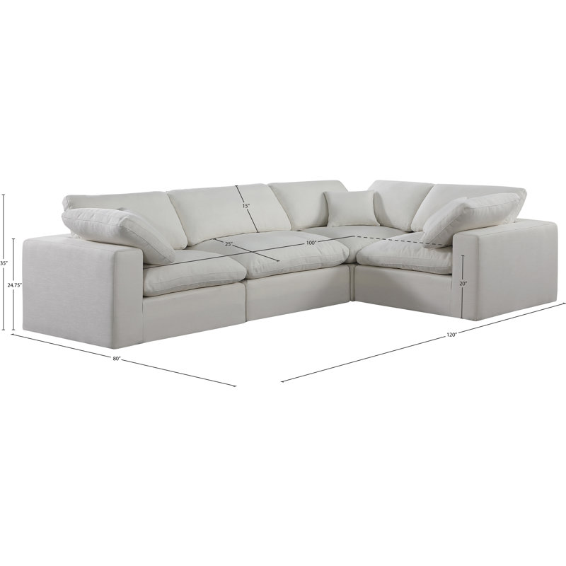 Canapé modulaire rembourré 4 pièces Hinrich, Tissu crème texturé en lin