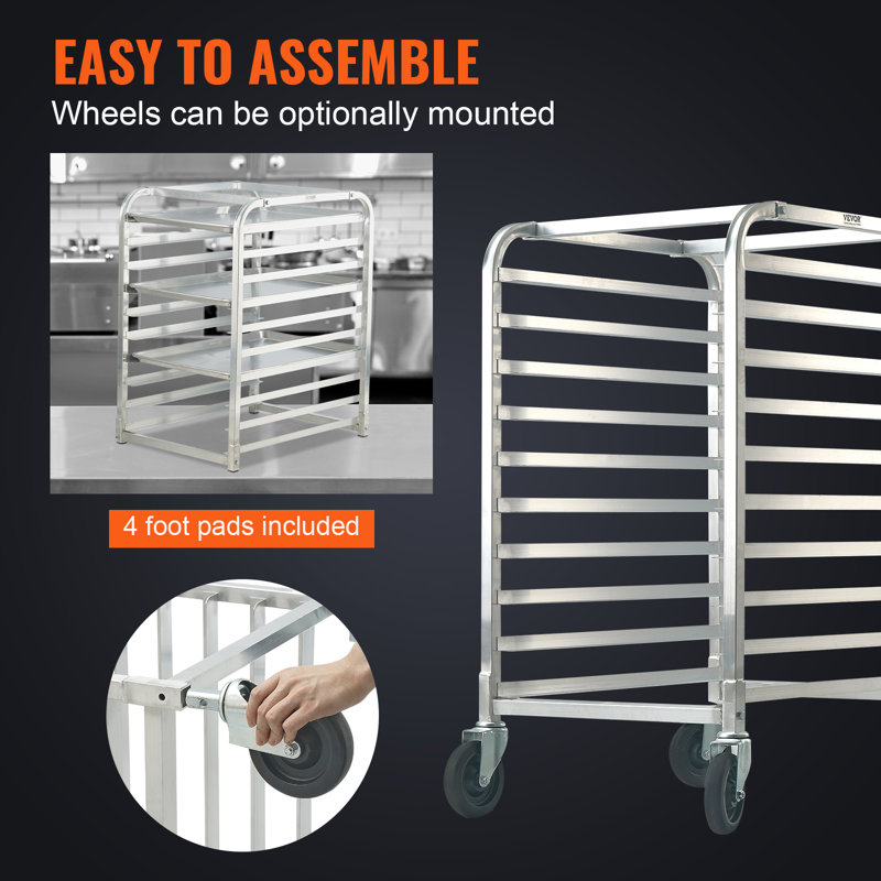 10-Tier Aluminum Commercial Bakery Rack with Wheels