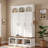 Farmhouse Arched Design Hall Tree With 3 Hidden Storage, 5 Hooks, Compartments Amd Bench-1185560737