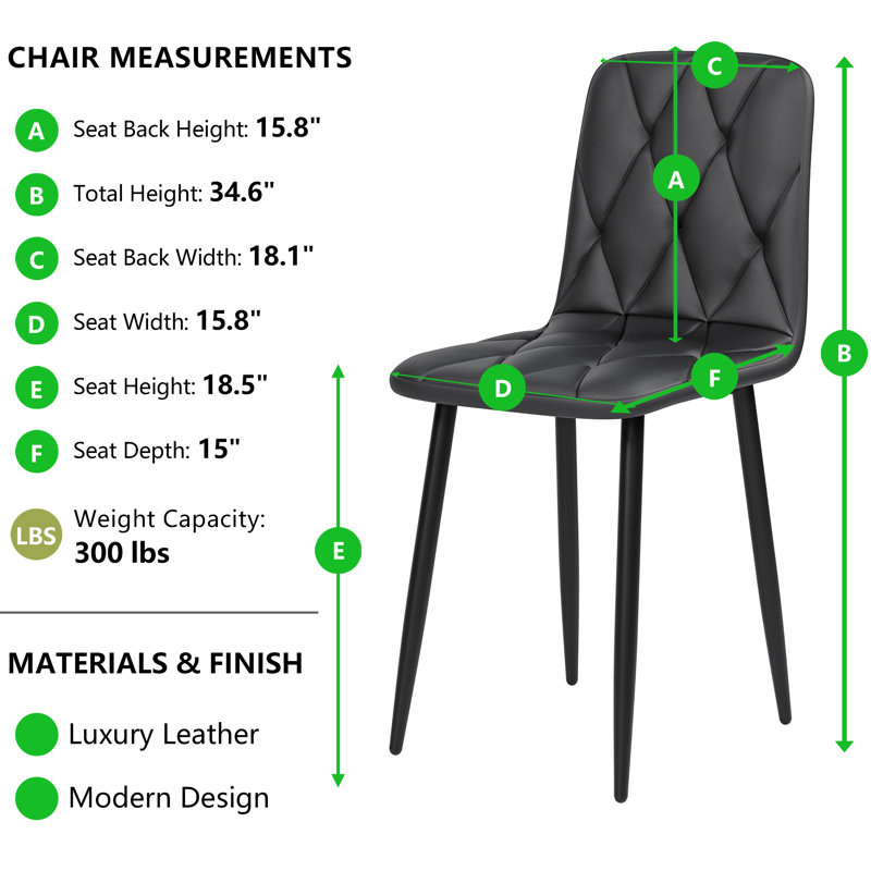 Chaise d'appoint rembourrée en cuir et cuir (ensemble de 8 chaises), Noir, noir, noir, noir