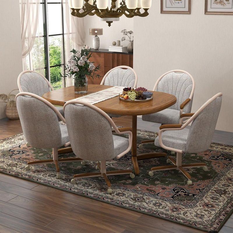Swivel-Tilt Caster Casual Dining Chair in Oatmeal with Chestnut and Sand Finish, Ivory