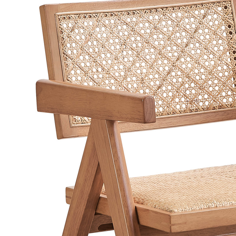 2 fauteuils en beige naturel - pieds en bois massif avec dossier rembourré de style Mid-Century moderne pour la bière et 2 coussins confortables
