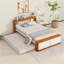 Lit plateforme double avec lit gigogne, tête et pied de lit avec rangement, conception de chargement USB-1387346248