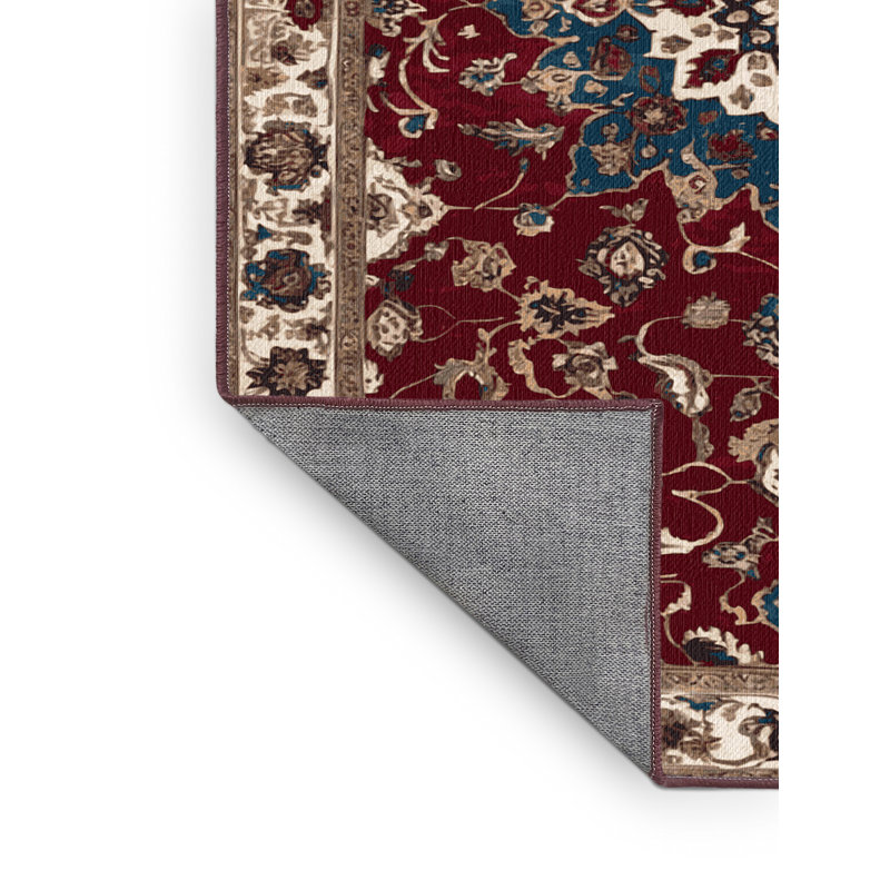 Tapis rouge Tabriz lavable à la machine, Carré 7 pi