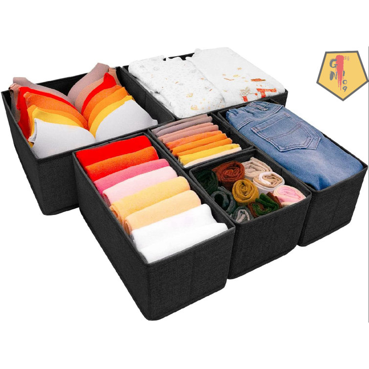 GN109 6 Pack Clothes Drawer Organizer Dividers, Fabric Foldable Closet  Dresser Drawer Organizer For Clothing, Bra Sock Underwear Drawer Organizer  For Nursery Bedroom Organization (6 Bins, Black)_5.1 x 11.8 x 11.8