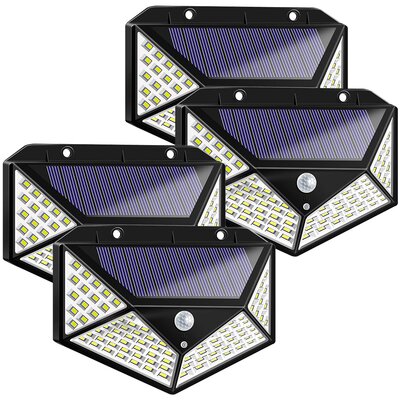 Johnsen 100LED Solar Powered Outdoor Security Lights Outdoor Wall Lights With Motion Sensor for Garage -  Arlmont & Co., 51E199636CAD42219E68DCCFC5D32E5F