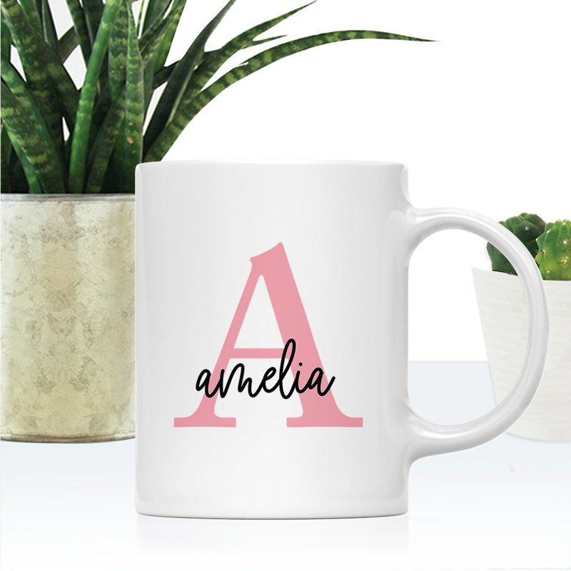 Tasse à café personnalisée avec monogramme personnalisé, lettres A à Z, monogramme et nom, tasse à café en céramique 11 oz, paquet de 1