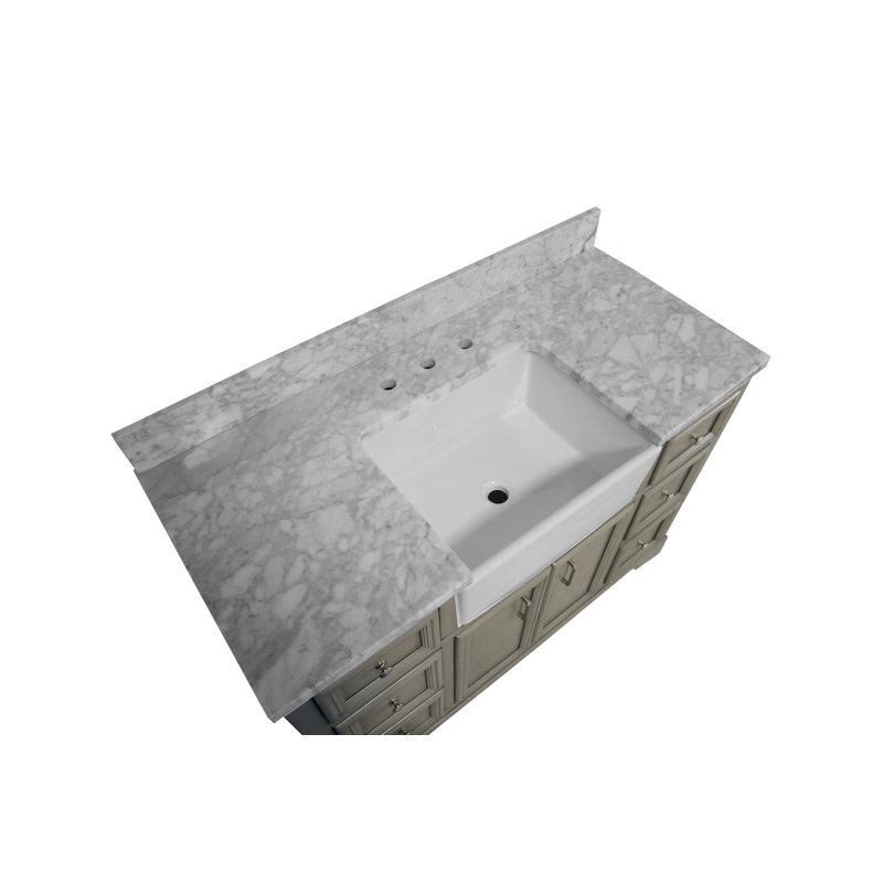 Emiliano 48'' Single Bathroom Vanity with Top, Carrara Marble, Weathered Gray