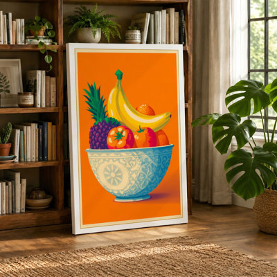 Fruit Bowl on Orange Modern - Wrapped Canvas