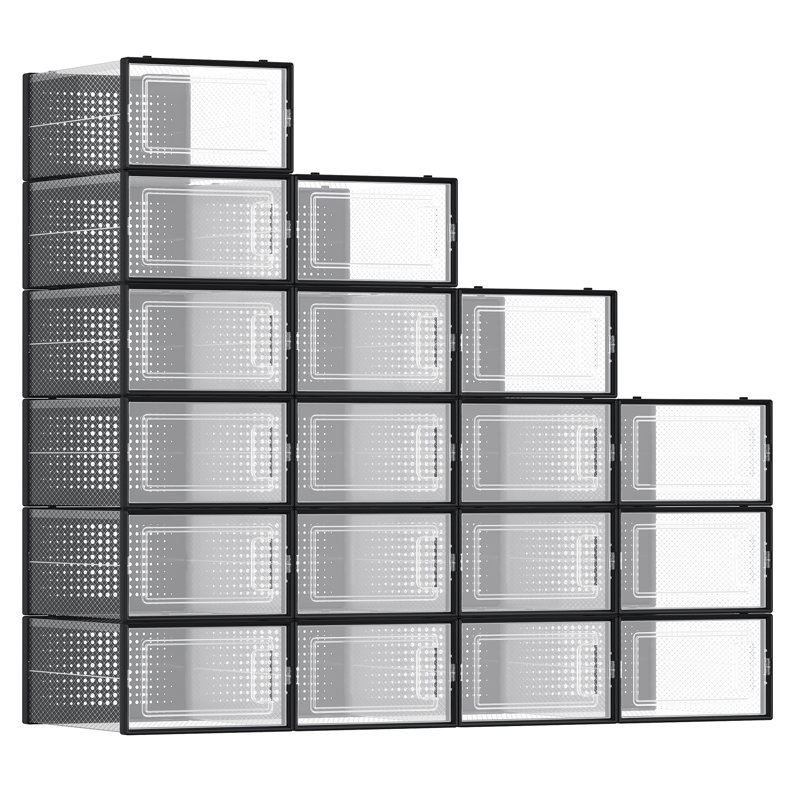 18 Pair Stackable Shoe Rack, Clear/Black