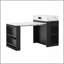 Extendable Dining Table With Folding Tabletop, Bar Table With Drawers And Power Outlet, Kitchen Island With Wheels And Hooks, Sideboard For Kitchen And Dining Room (Black+Marble White)