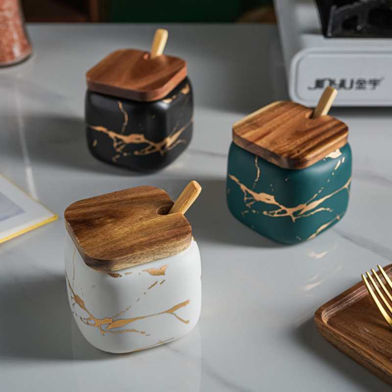 Ensemble de 3 bocaux à condiments en céramique pour pots de sel, sucre et poivre, Noir