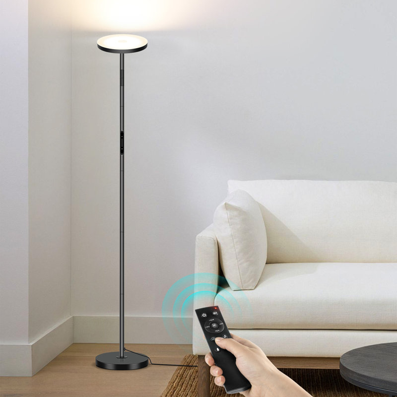 Jernell 68" LED Torchiere Floor Lamp with Touch Control and Remote, Matte Black
