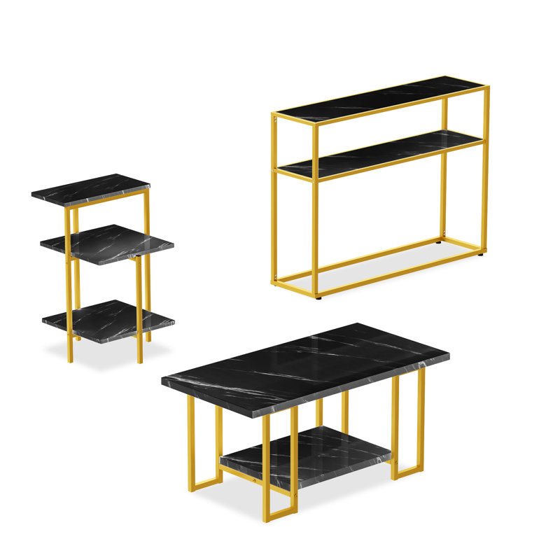 Ensemble de tables basses 3 pièces, Marbre noir
