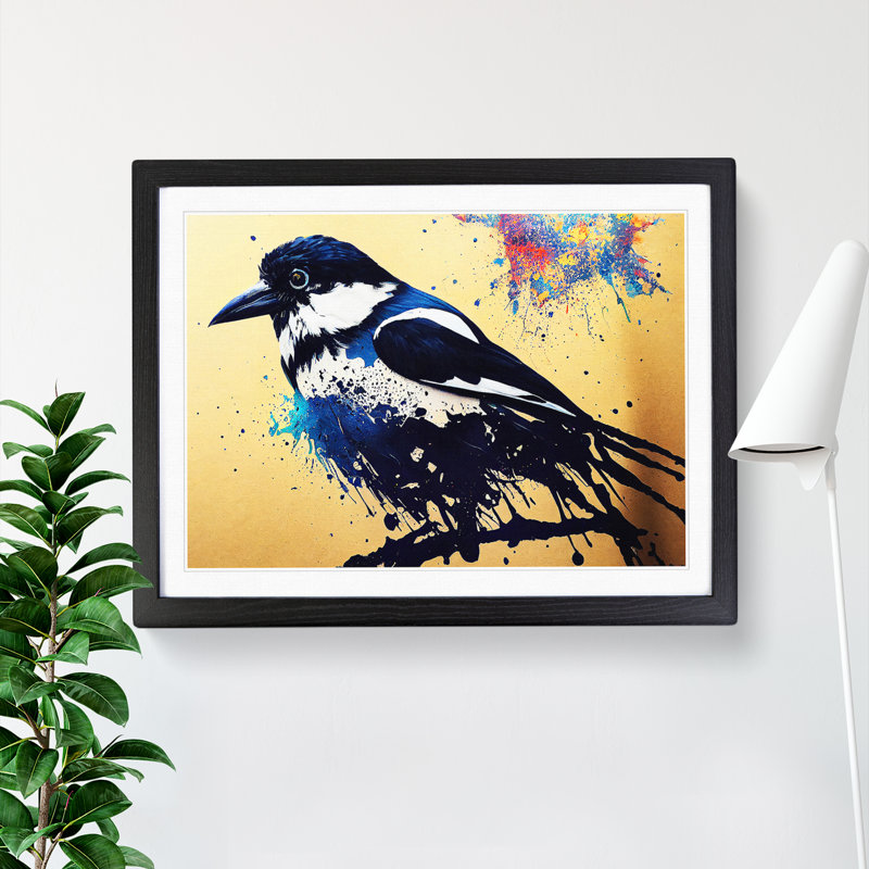 Magpie Bird Splash Vol.4 Abstract - Single Picture Frame Painting, Black, 34cm H x 46cm W x 2cm D