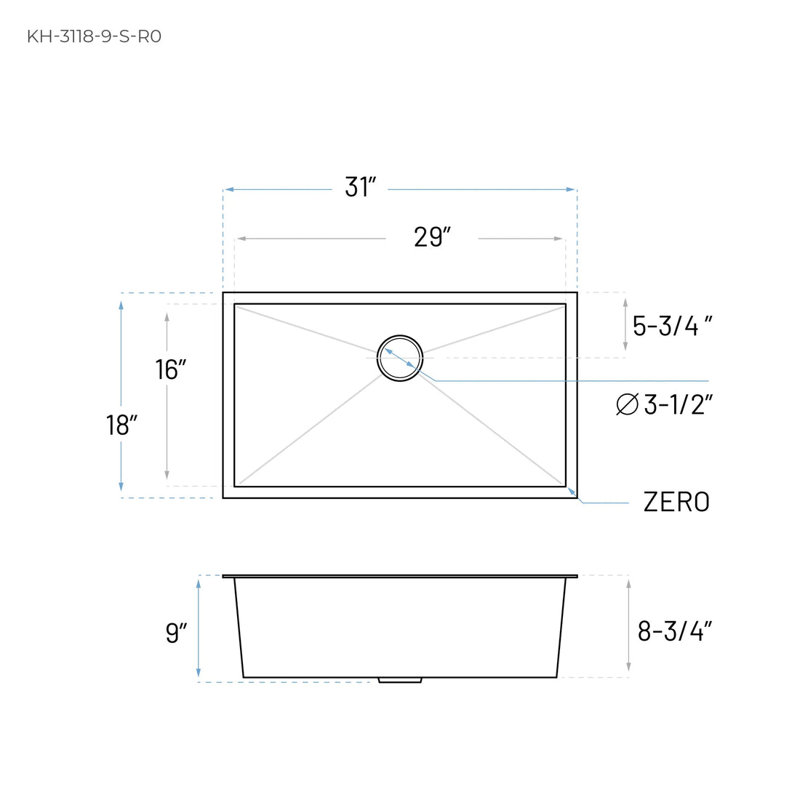 31'' L Single Bowl Stainless Steel Kitchen Sink