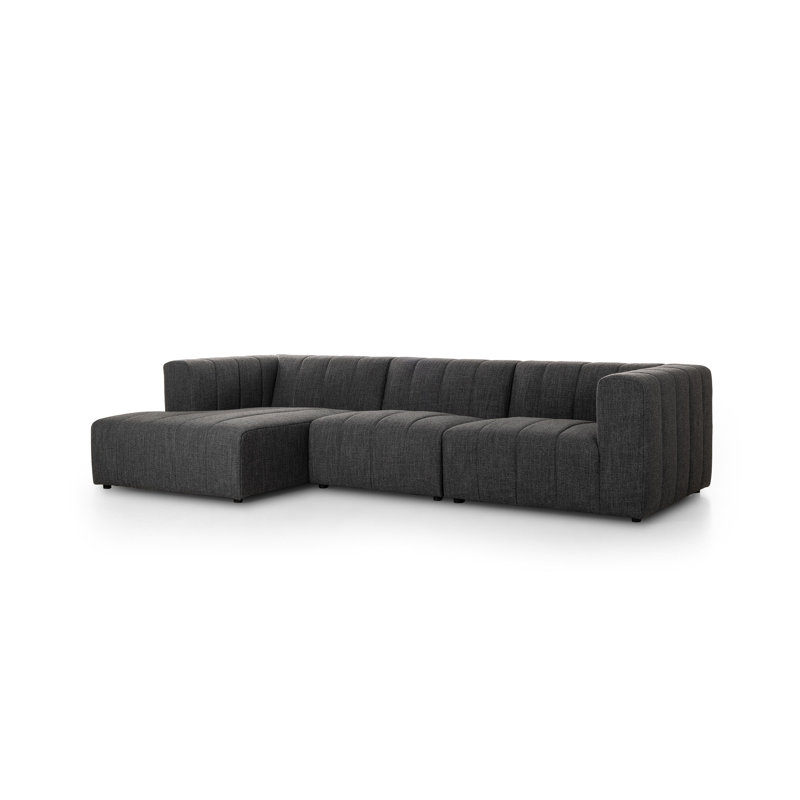 Langham Modular Chaise Sectional, Right Hand Facing, Black, Saxon Charcoal Polyester Blend