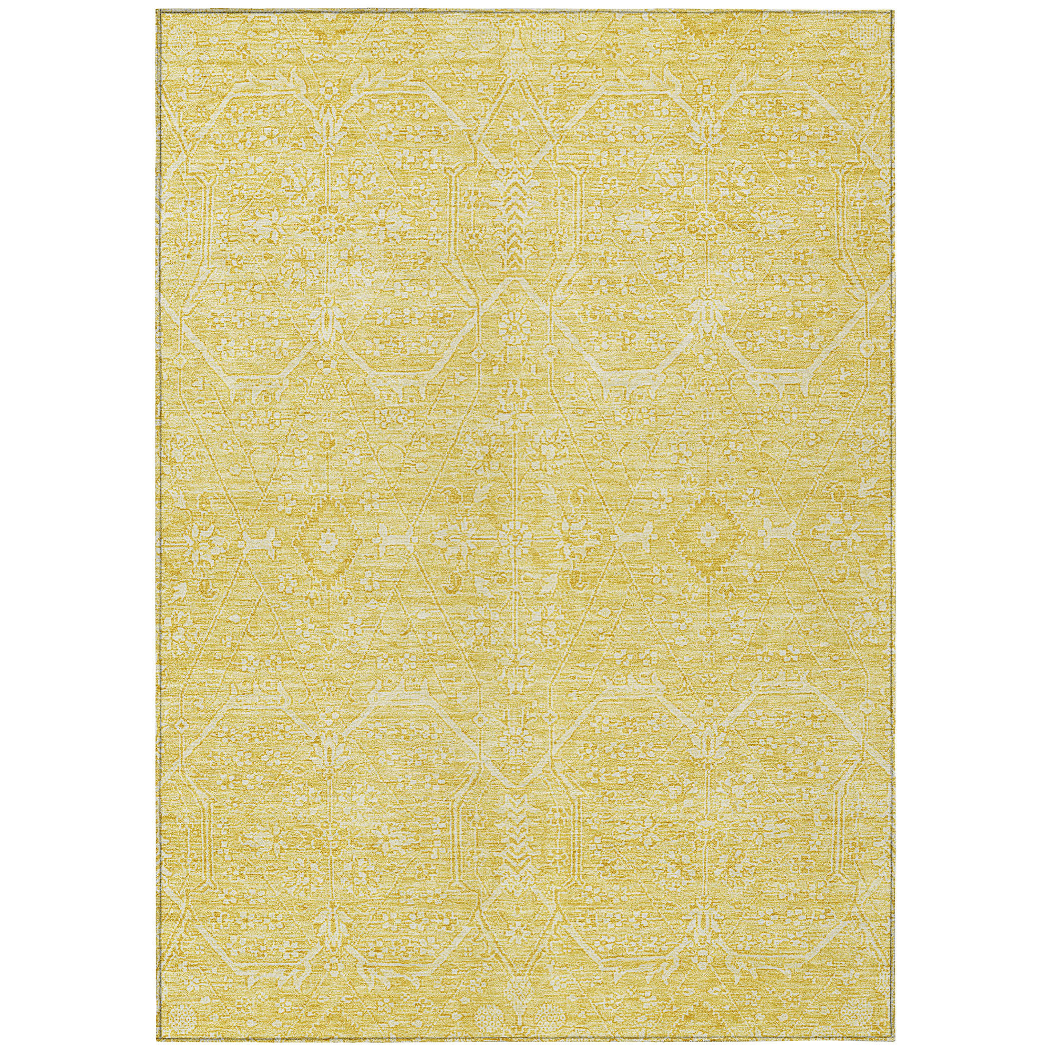 Orren Ellis 10' X 14' Gold Floral Washable Indoor Outdoor Area Rug ...