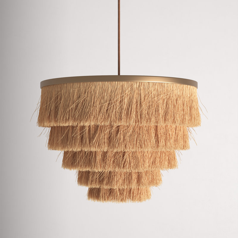 Natural Fringe Cotton and Brass Pendant Light