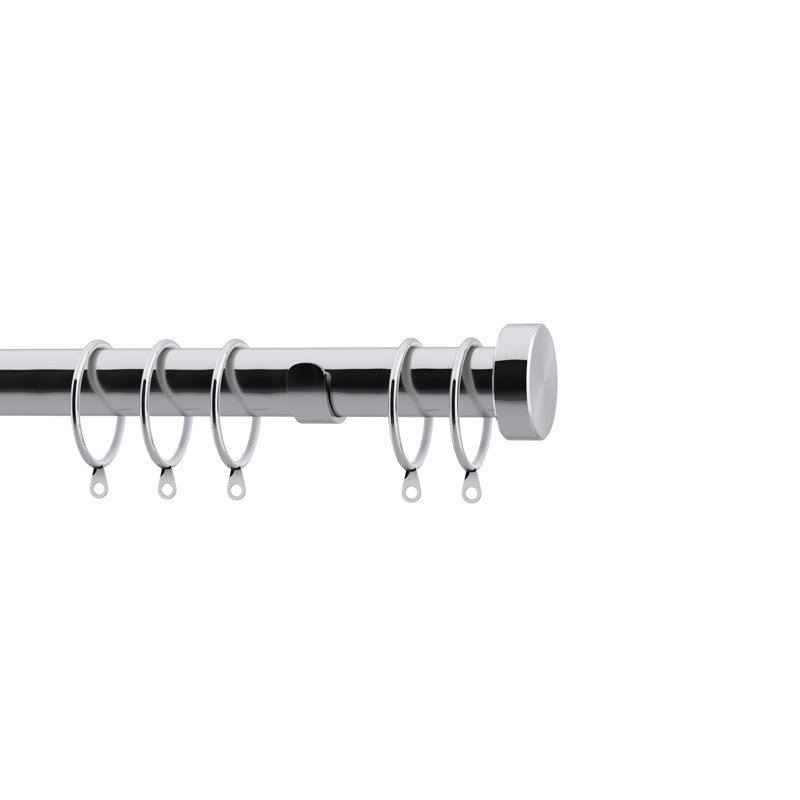28mm Stud End Curtain Pole, 6cm H x 152cm W x 2.8cm D, Chrome
