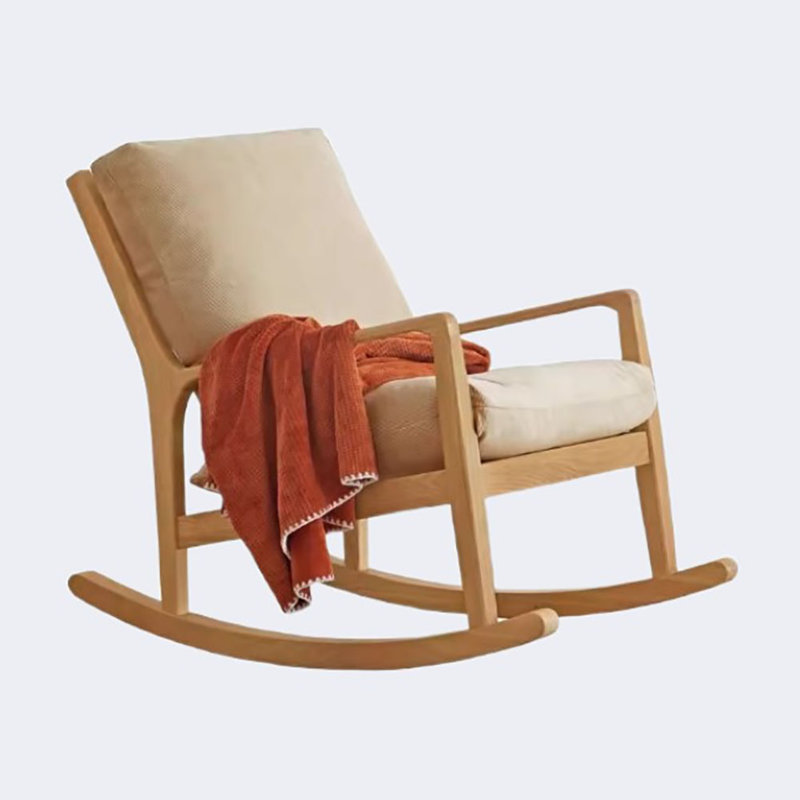 Chaise berçante en chêne massif, Blanc cassé