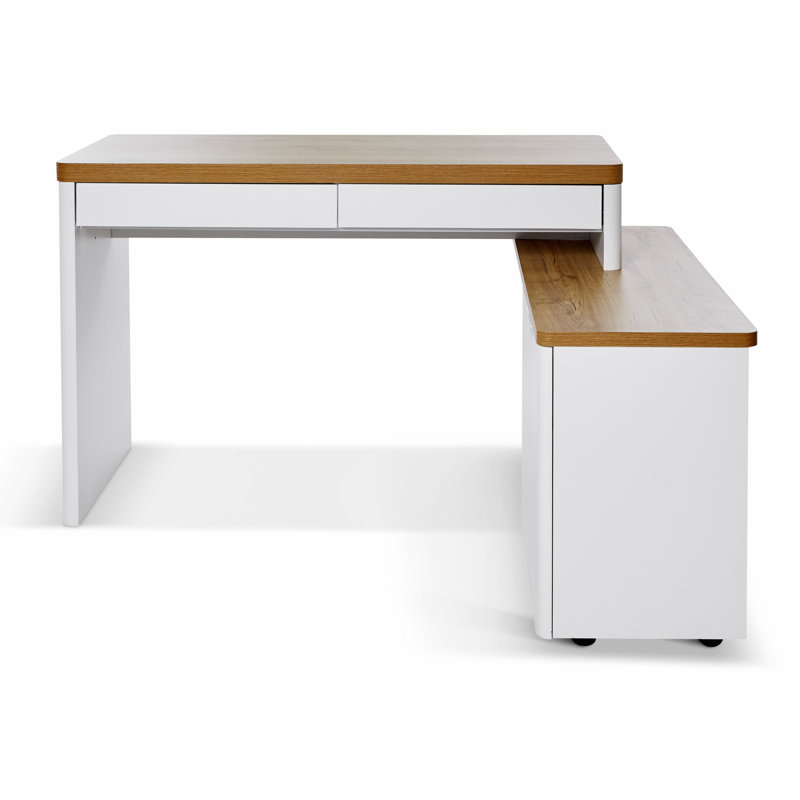 L-Shaped Credenza Desk, Oak/White