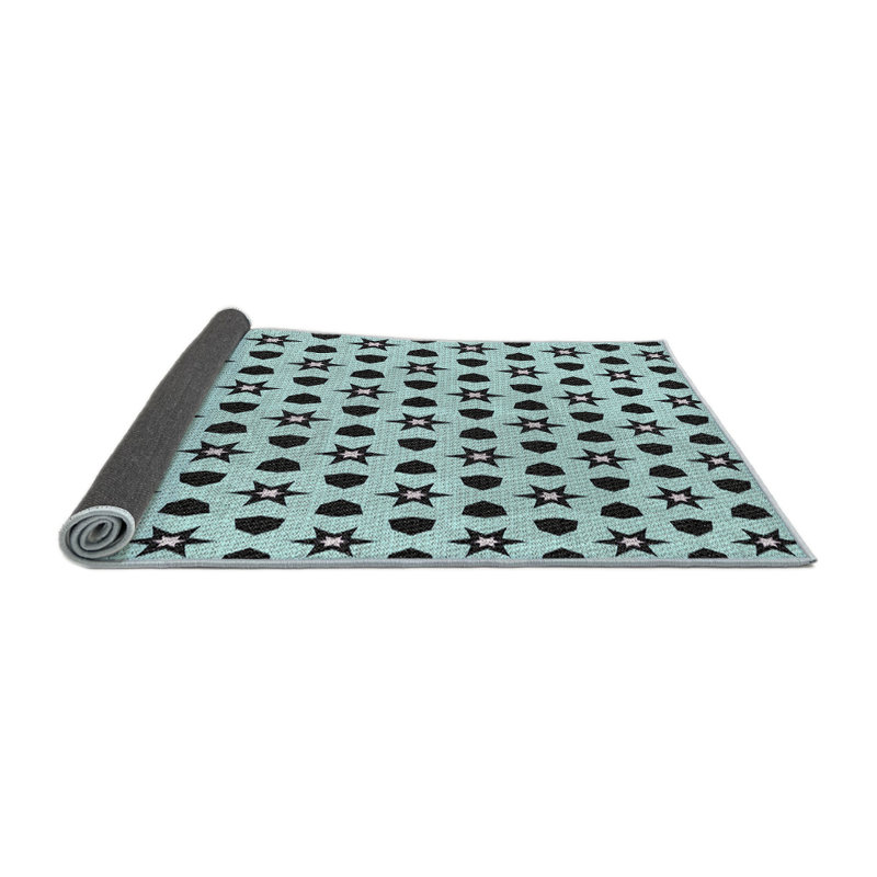 Tapis noir/bleu ciel tissé à la machine, Rond 3 pi