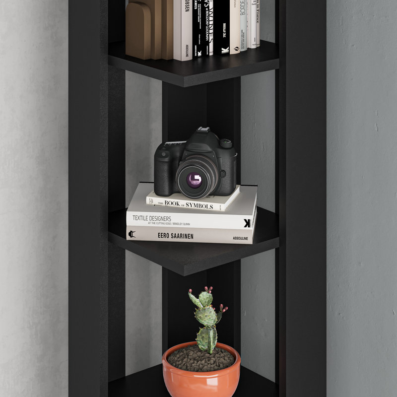 Nati Modern Corner Bookcase 5 Tiers | 34 x 34 x 161 cm | Space-Saving Design, Black