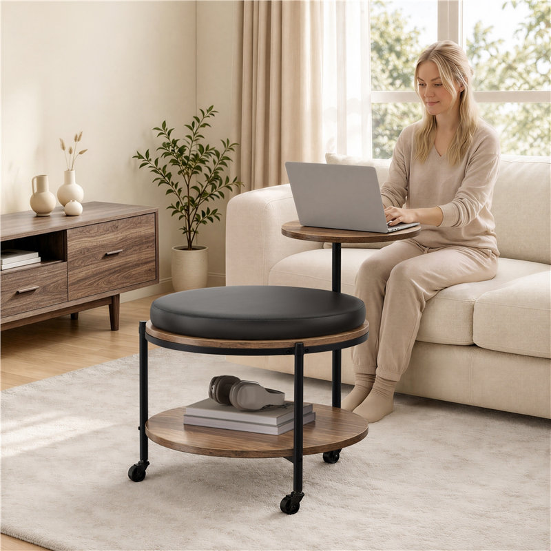 Coffee Table with Storage, Walnut/Black