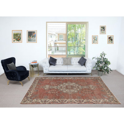 One of a kind Vintage Handmade Turkish Area Rug, Red 1960s Carpet