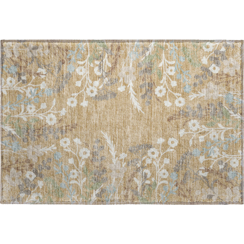Tapis floral lavable à la machine de qualité supérieure Mayfield AMF2334, Gold, 2 pi 6 po x 3 pi 10 po