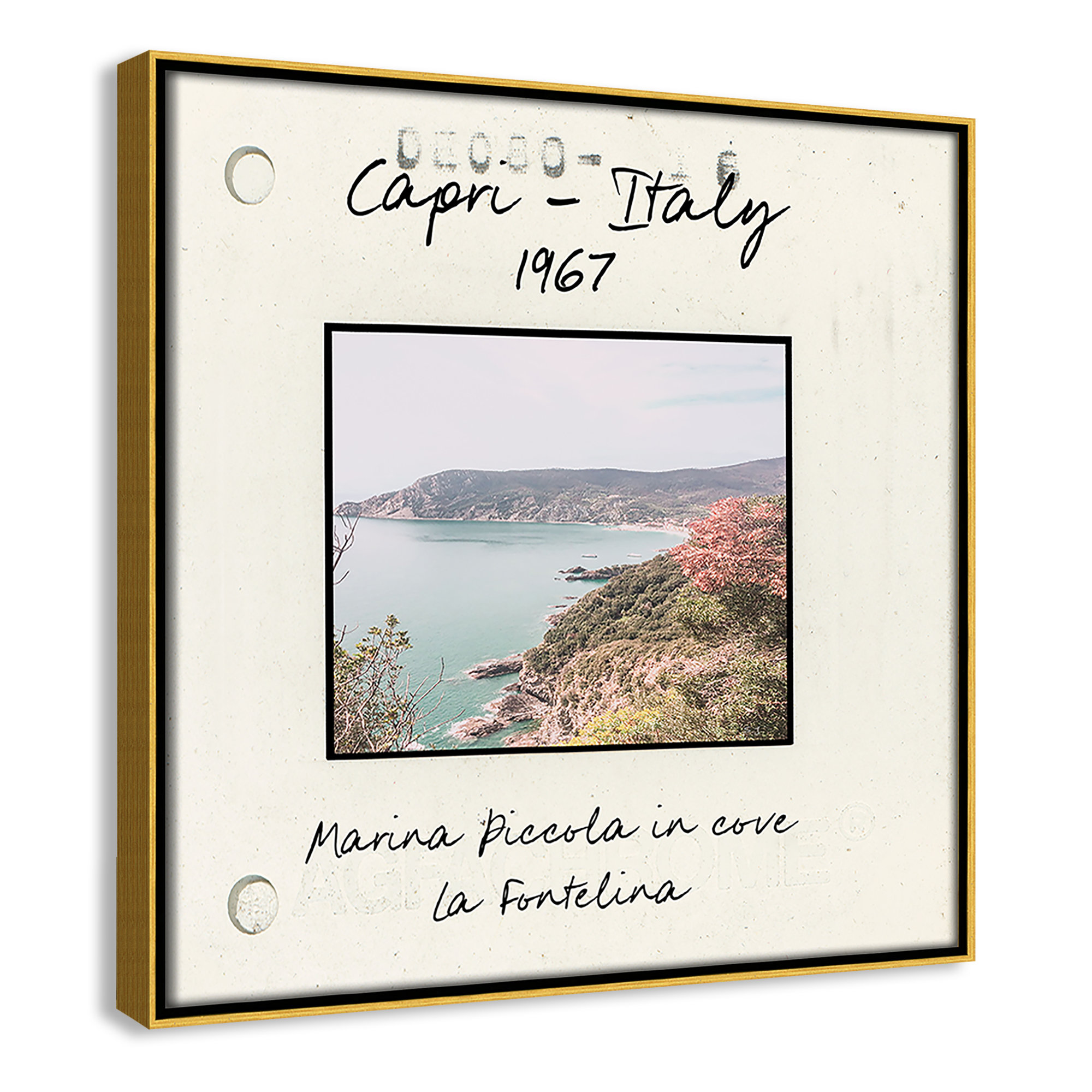 Capri Italy - Marina Picolla in La Fontalina Print by Susan Jill, Gold Floater Framed Canvas, 13.5" H x 13.5" W x 2" D