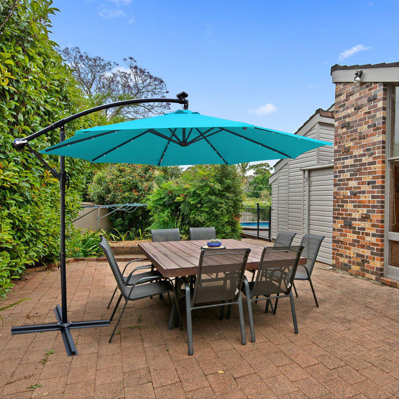 Parasol en porte-à-faux illuminé 120 "Genera, Turquoise
