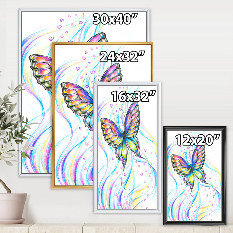 Iridiscent Butterfly - peinture sur toile, Toile encadrée dorée, H 40 po x l 30 po x P 1 po