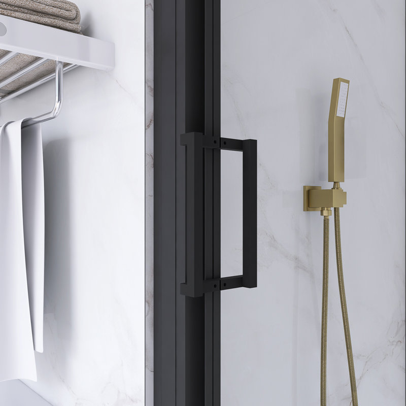 Matte Black 60" x 70" Sliding Semi-Frameless Shower Door with Clear Glass
