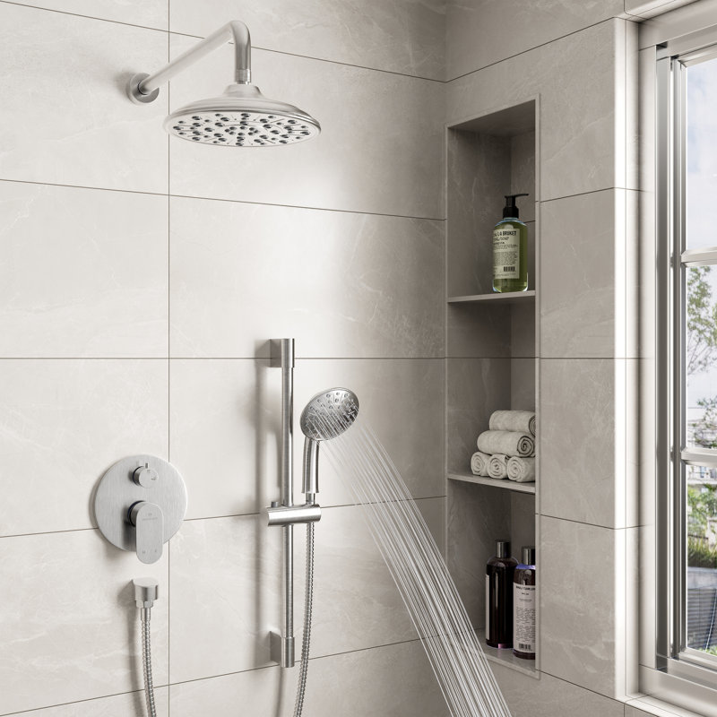Calliope Wall Mounted 2-Function Retro Pressure-Balanced Shower System with 3 Setting Handheld, Brushed Nickel
