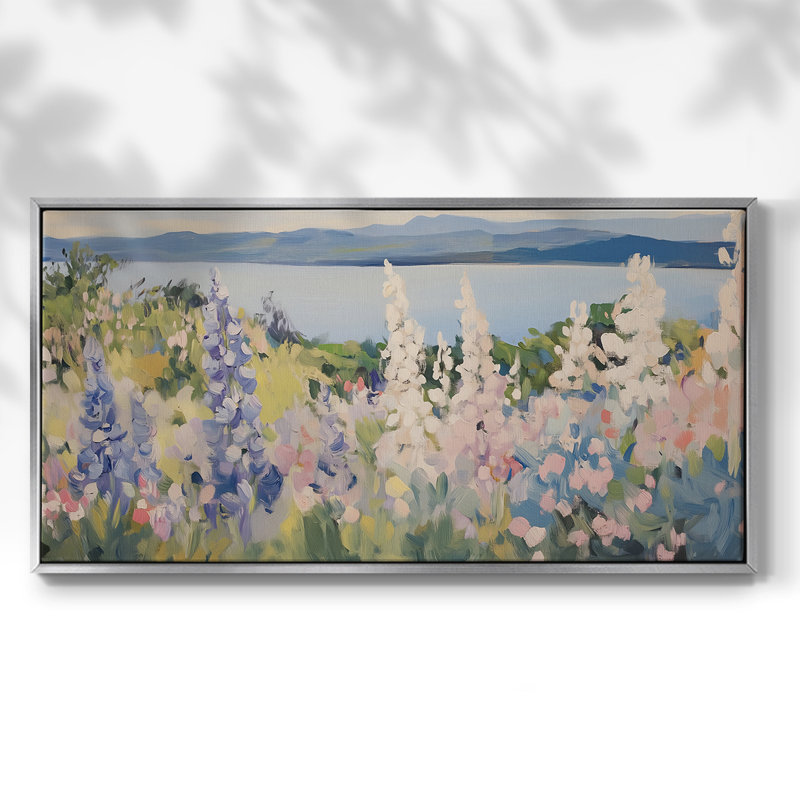 Botanical Series-CXVII- Toile tendue avec châssis tendue, prête à être accrochée, H 25 po x l 49 po, Argent argent