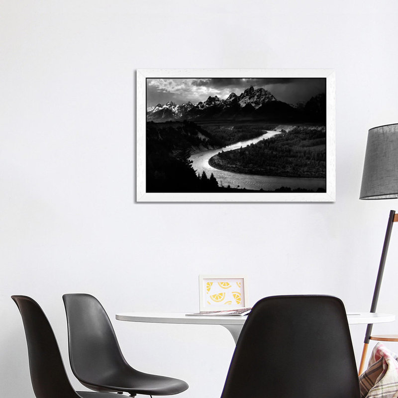 The Tetons - Snake River by Ansel Adams - Floater Frame Print on Canvas, 101.6 cm H x 66.04 cm W, White Framed