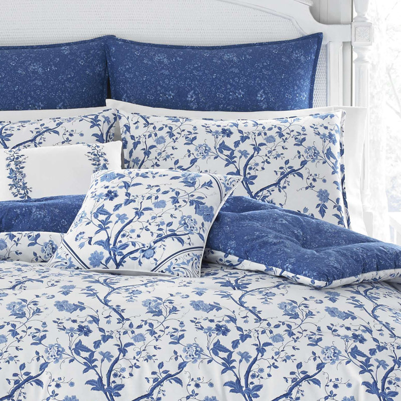 Elise Blue and White Cotton Twin Duvet Cover Set