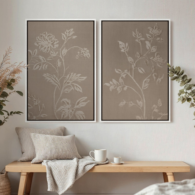 Framed Canvas Wall Art - Vintage Abstract Wall Prints for Bedroom, 24" H x 16" W, White