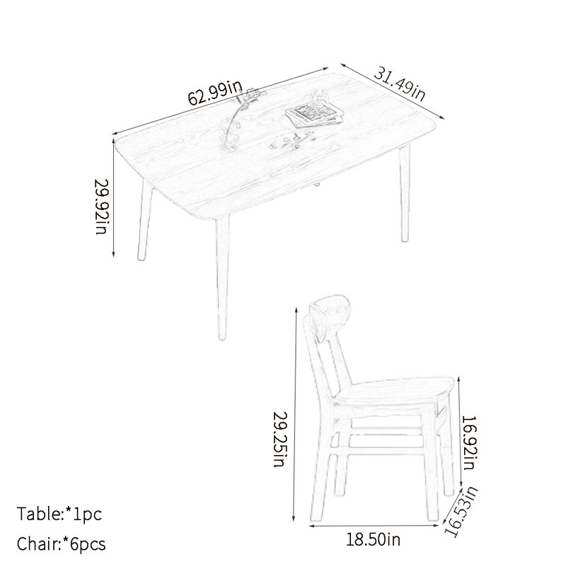 Household solid wood dining table sets, 29.92"H x 62.99"L x 31.49"W