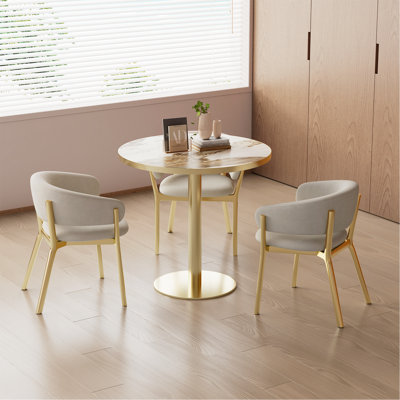 Table bistro ronde de 31,5 pouces avec plateau en faux marbre et plateau en métal robuste, facile à assembler, diamètre de la structure en métal robuste