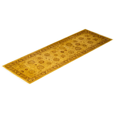 Chelan Hand-Knotted Wool Modern-Contemporary Yellow Runner 3' 2" x 9' 5"