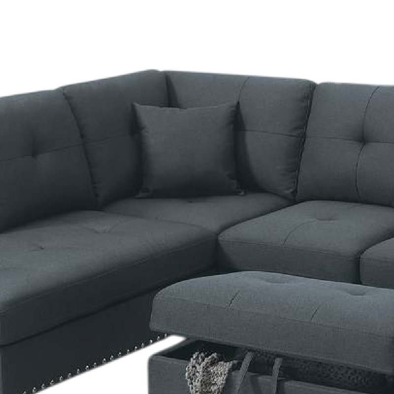Canapé modulaire 3 pièces Rema, méridienne, repose-pieds, 2 coussins, lin Rema, Lin gris foncé