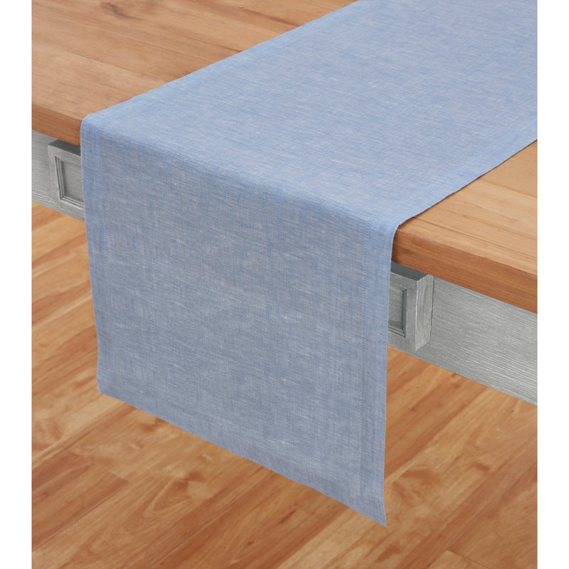 100% Pure Linen Table Runner - Athena, 120" x 14", Chambray Blue