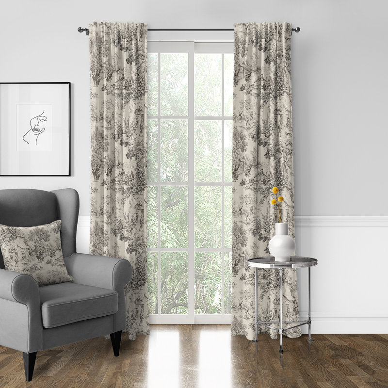 Elysees Sepia Rod Pocket Drapery Panel (50" W X 108" L), Black/Ivory, 50" W x 84" L