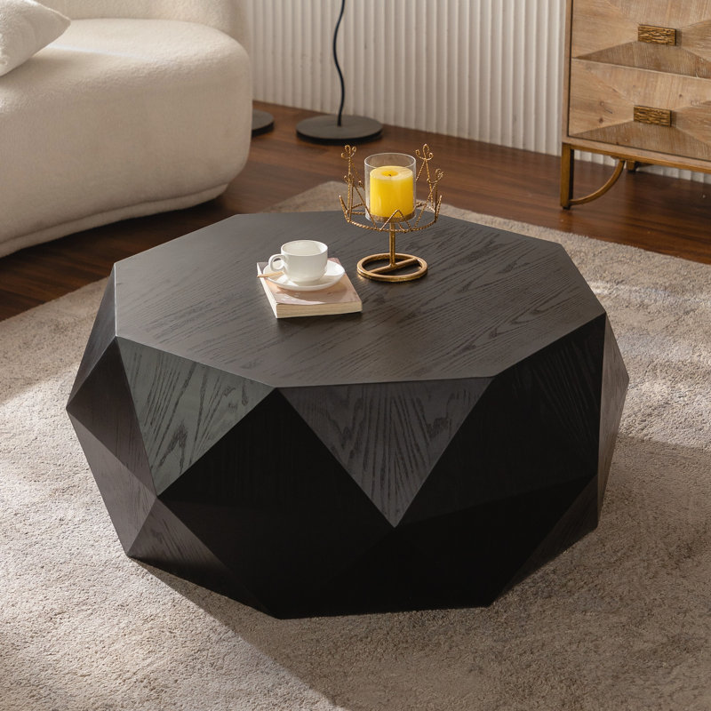 Table basse de 38 po à motif tridimensionnel en relief de style rétro américain, Noir