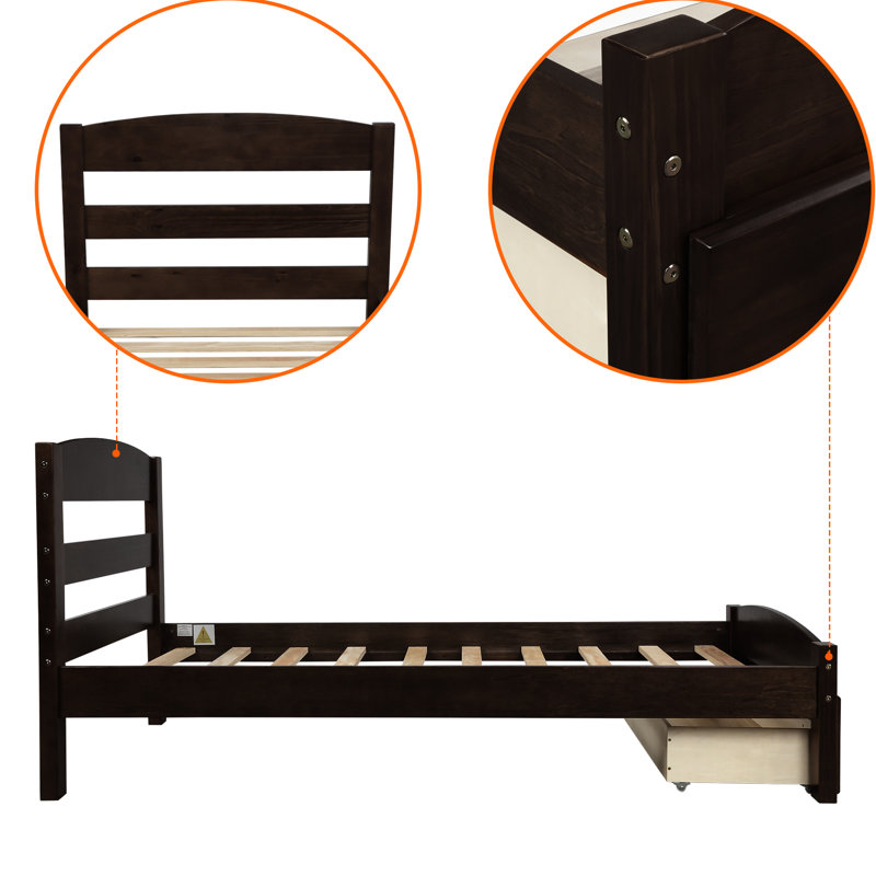 Structure de lit plateforme simple, finition, 10 lattes de bois pour la stabilité et le soutien du matelas, rangement dans les tiroirs de rangement, lattes, avec roulettes faciles à installer, élégantes
