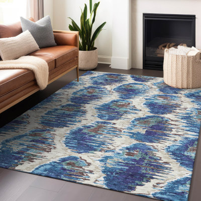Premium Machine Washable Prisco Blue Rug